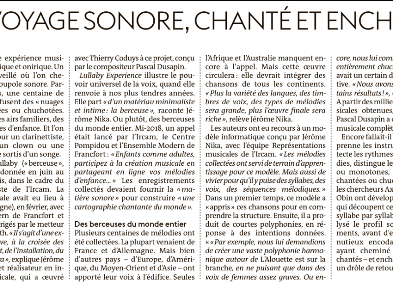 Press articles about “Lullaby Experience”