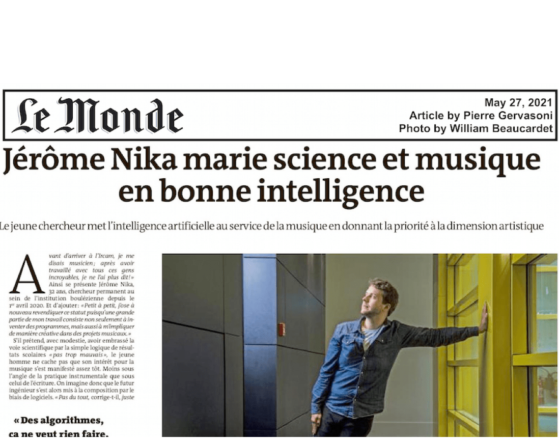 Portrait in “Le Monde” by Pierre Gervasoni